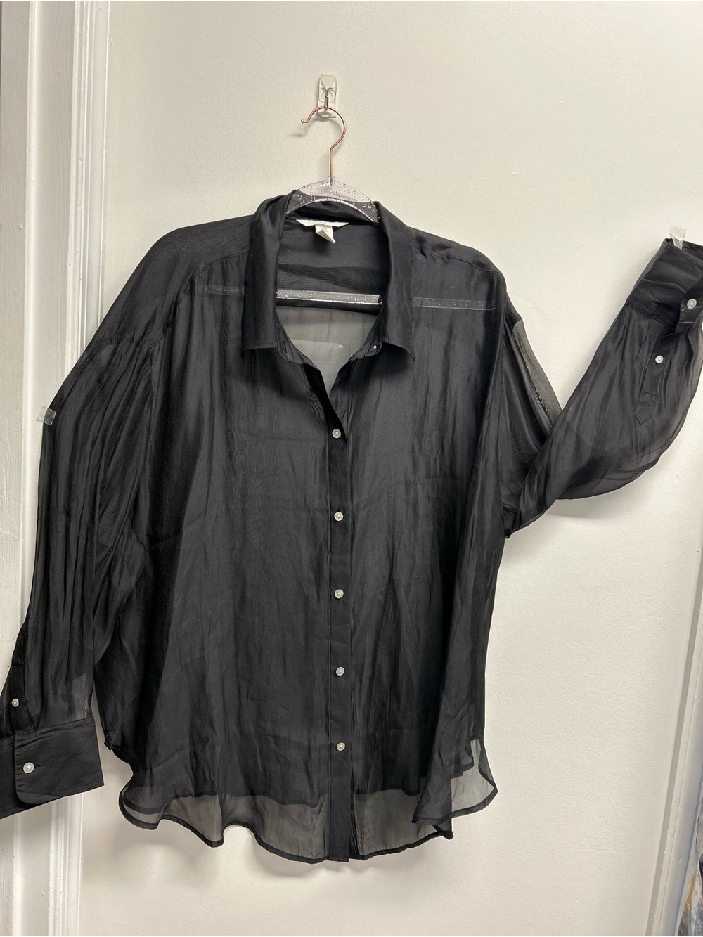 H&M Black Luxe Sheer Dramatic Sexy Button-Down Women’s Top